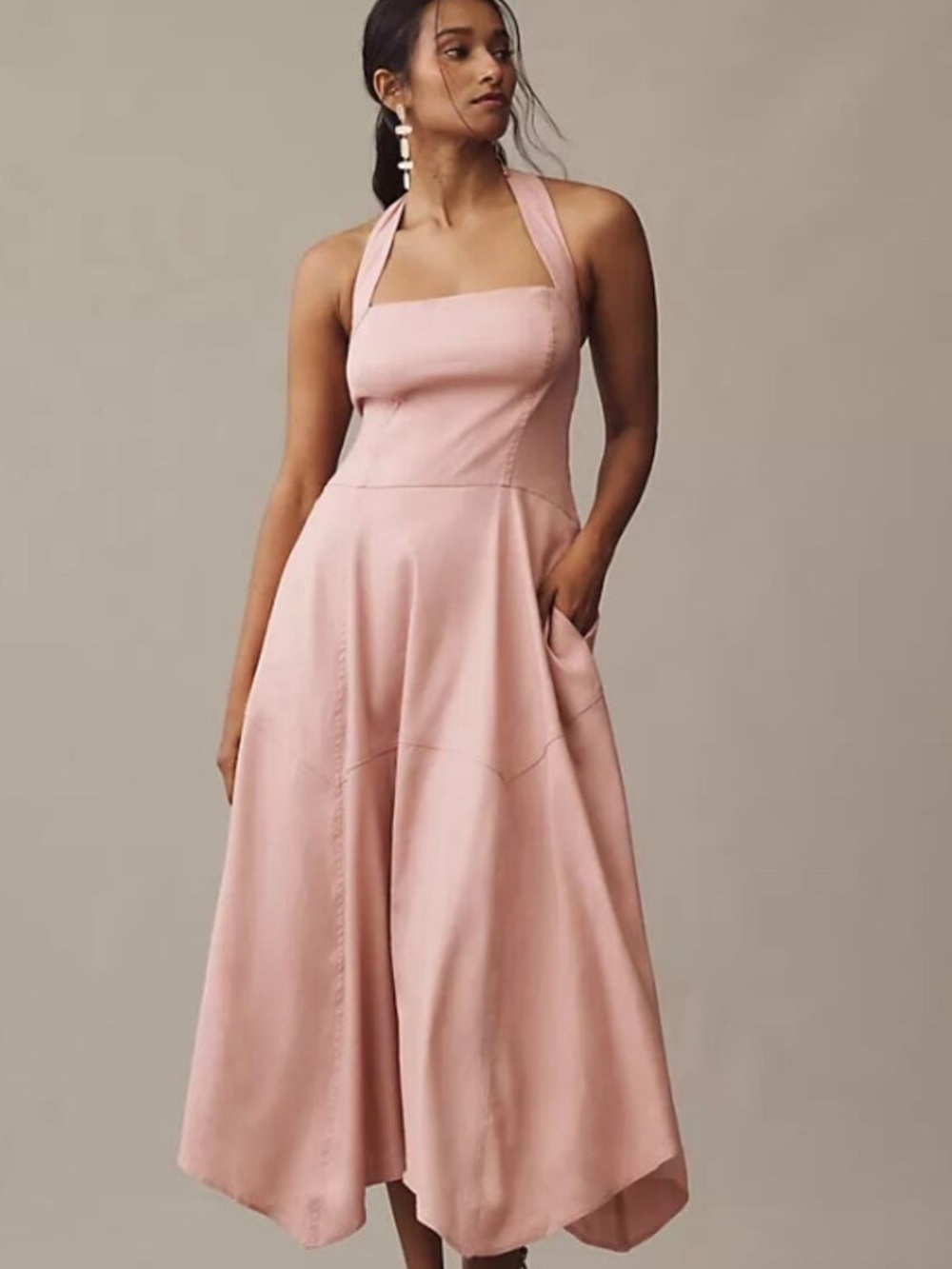 New w/Tags Anthropologie Mauve Linen Halter  Dress Size XL